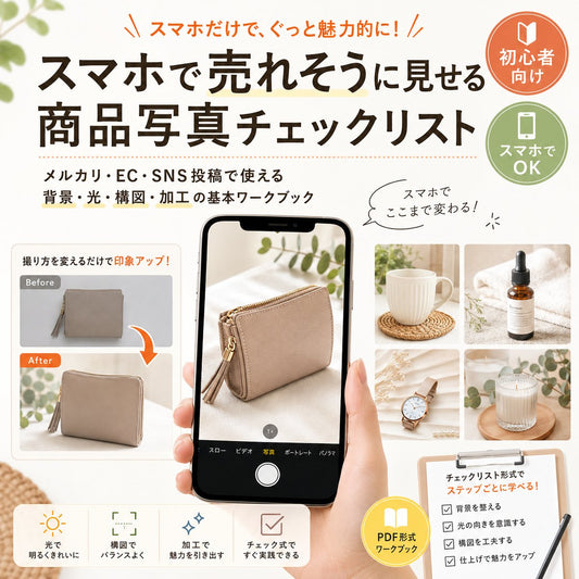 スマホで売れそうに見せる商品写真チェックリスト メルカリ・EC・SNS投稿で使える背景・光・構図・加工の基本ワークブック